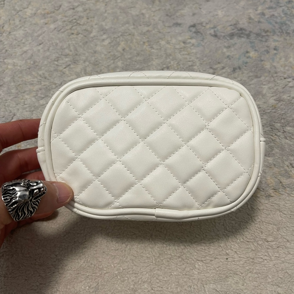 Brand New Faux Leather Quilted Coin Case/Make-Up Case In White 6” X 4” X 2.5”